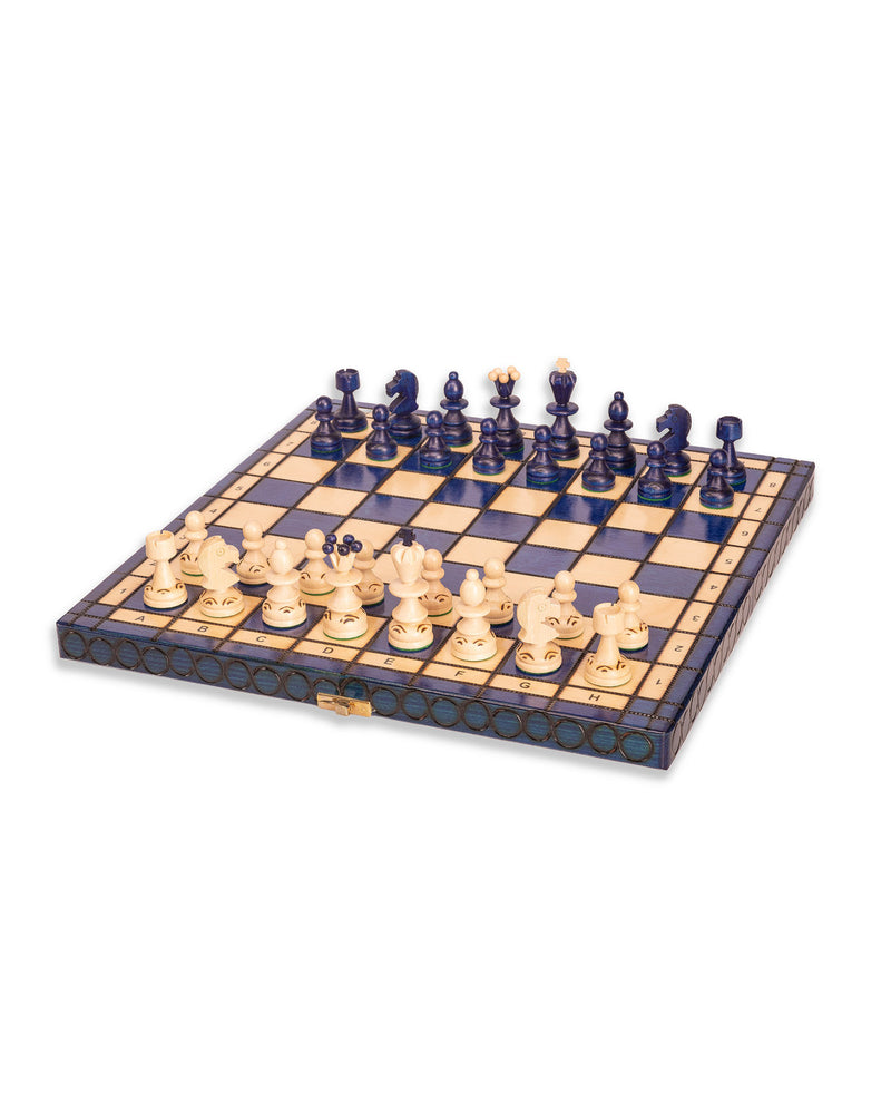 Jeu d’échecs Pearl petit modèle — plateau ouvert avec ses pièces, photo fabricant