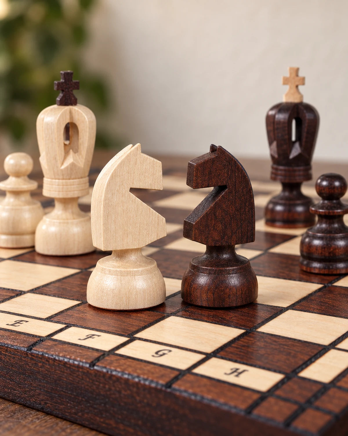 Jeu d’échecs Royal Maxi pyrogravé — détail des pièces