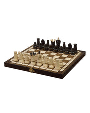 Jeu d’échecs Royal Mini en bois — plateau ouvert avec ses pièces, photo fabricant