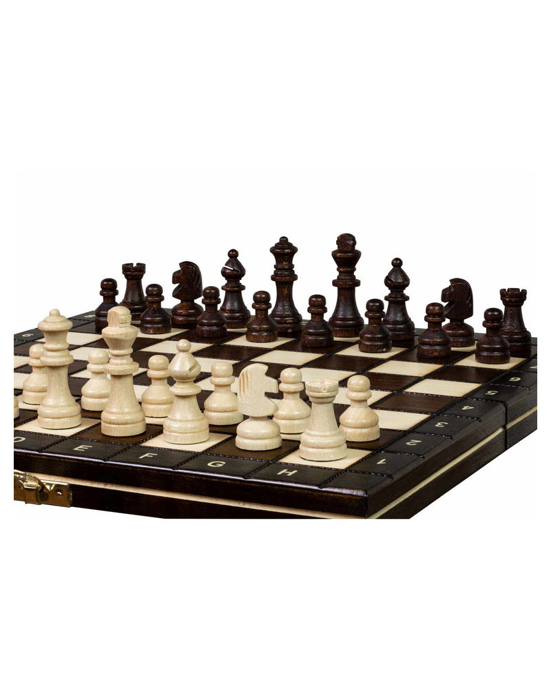 Jeu d’échecs scolaire magnétique — plateau ouvert avec ses pièces, photo fabricant