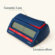 Pendule d’échecs numérique bleue — points clés