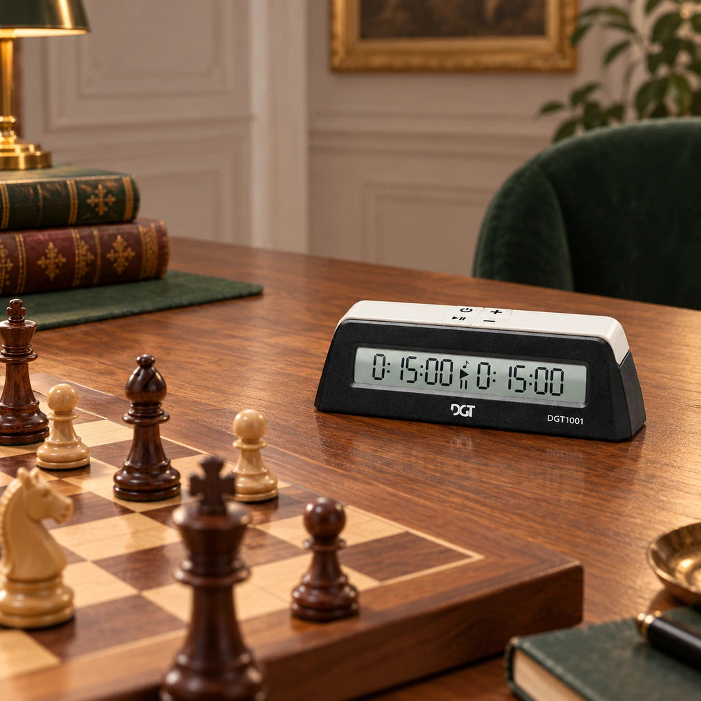 Pendule d’échecs numérique DGT 1001 noire — mis en scène
