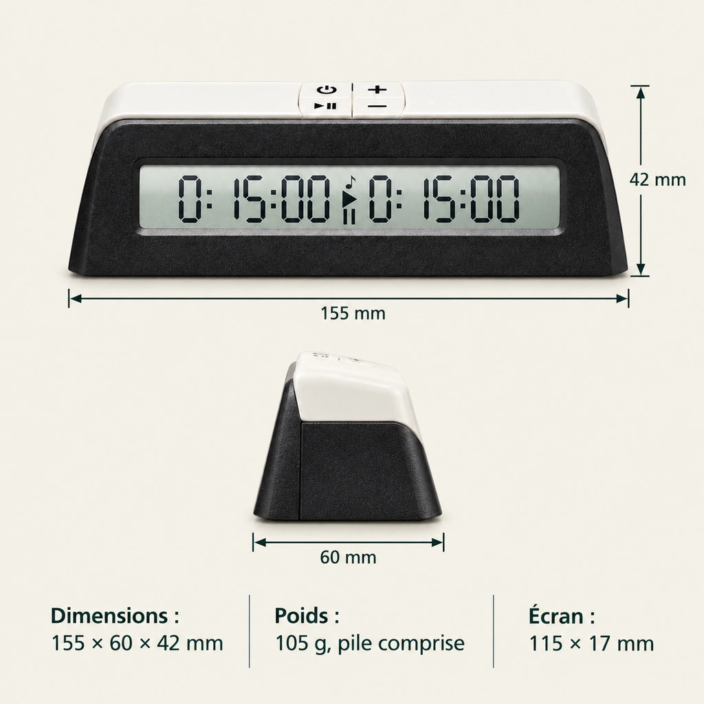Pendule d’échecs numérique DGT 1001 noire — dimensions