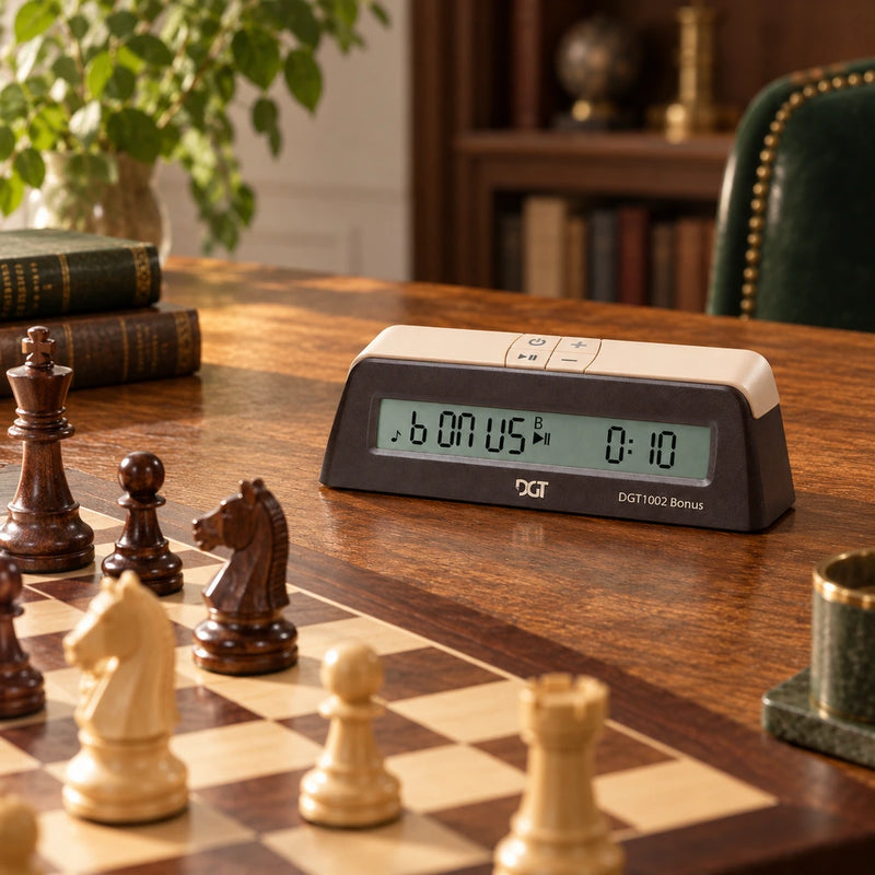 Pendule d’échecs numérique DGT 1002 Bonus — mis en scène