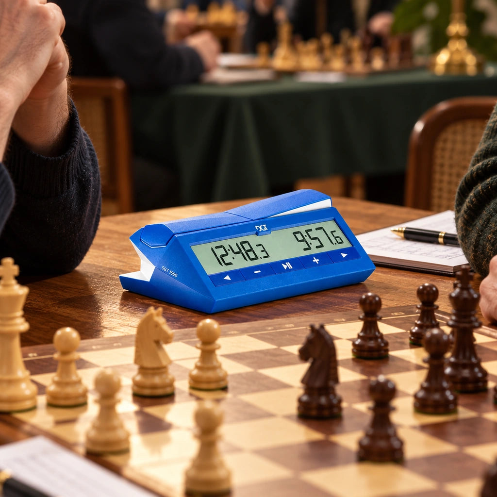 Pendule d’échecs numérique DGT 1500 bleue — en tournoi