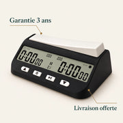 Pendule d’échecs numérique noire à écran LCD — points clés