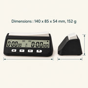 Pendule d’échecs numérique noire à écran LCD — dimensions