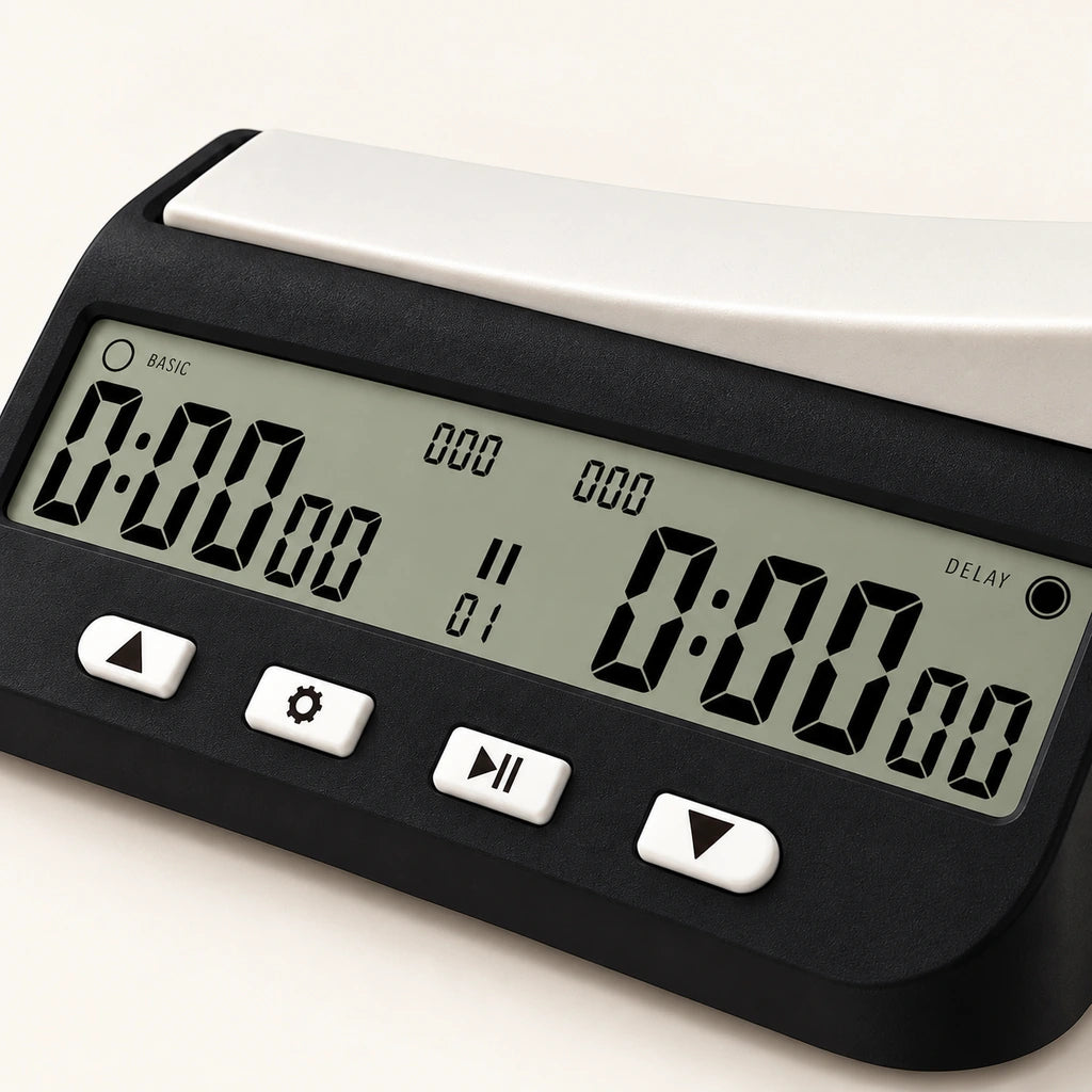 Pendule d’échecs numérique noire à écran LCD — écran et boutons