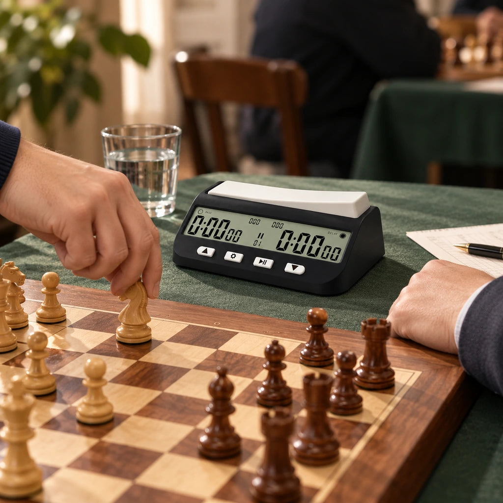 Pendule d’échecs numérique noire à écran LCD — en tournoi