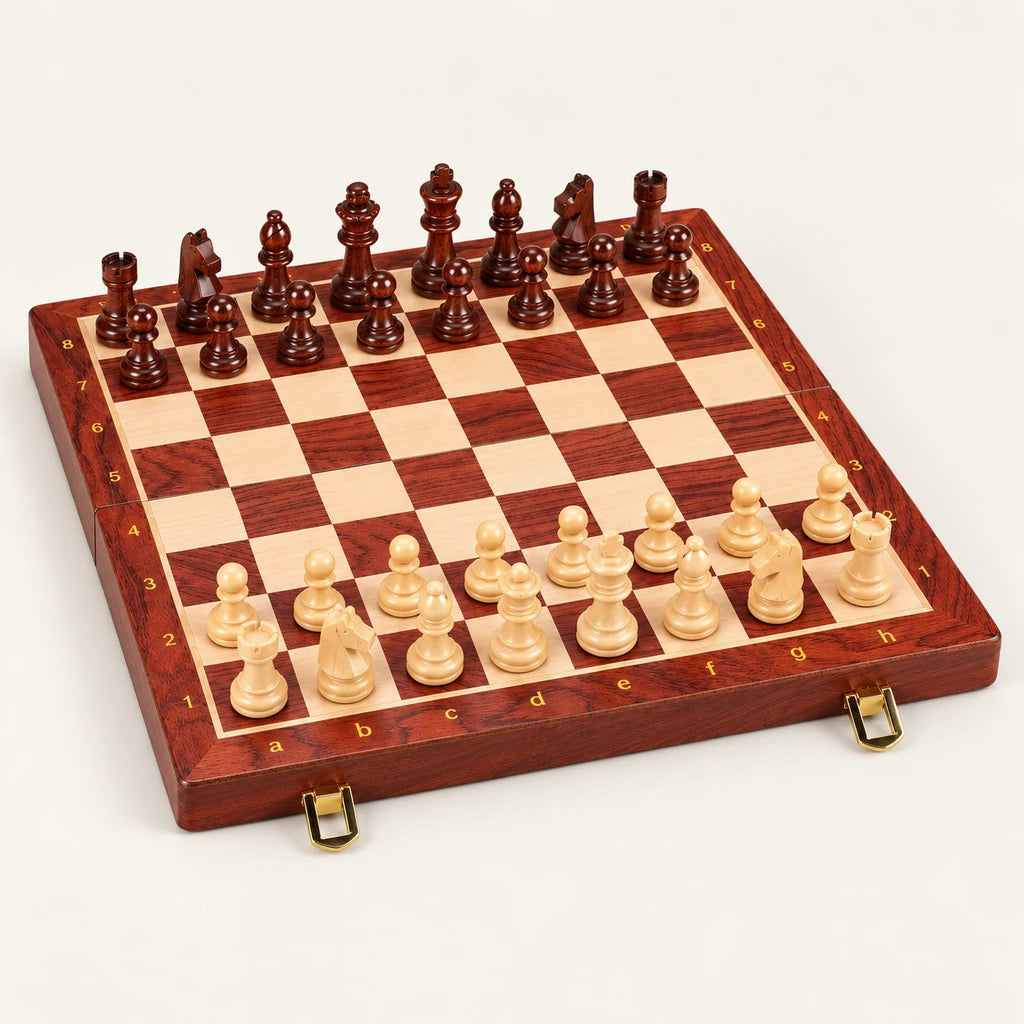 Jeu d’échecs Le Cercle — échiquier pliant 45 cm, pièces Staunton en bois