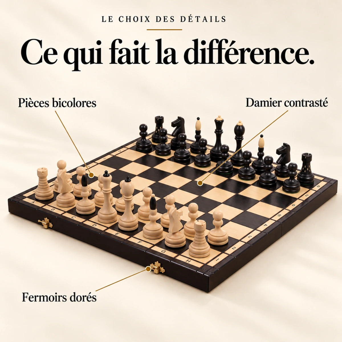 Ce qui fait la différence : Pièces bicolores, Damier contrasté, Fermoirs dorés.