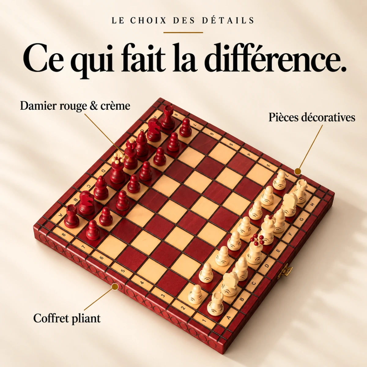 Ce qui fait la différence : Damier rouge & crème, Pièces décoratives, Coffret pliant.