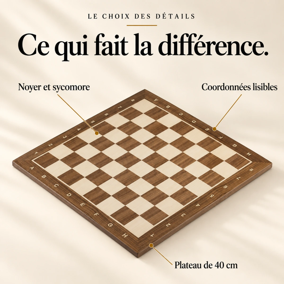 What makes the difference: Walnut and sycamore, Clear coordinates, 40 cm board.