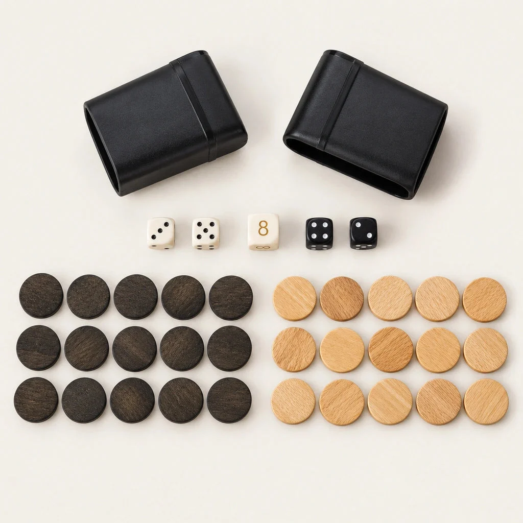 Backgammon Manopoulos Acajou BMM2 – pionki, kości i kubki