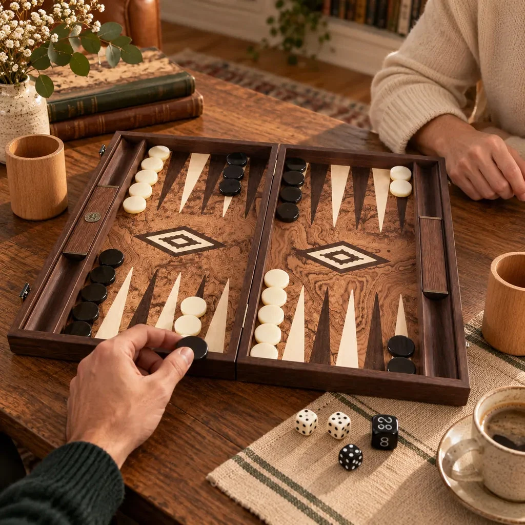 Backgammon Manopoulos BJJ1 i valnødrod — parti i gang