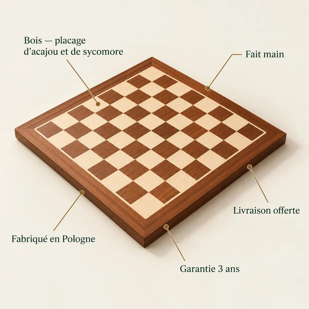 Tablero de ajedrez n.º 4 de caoba y arce sicómoro — puntos clave
