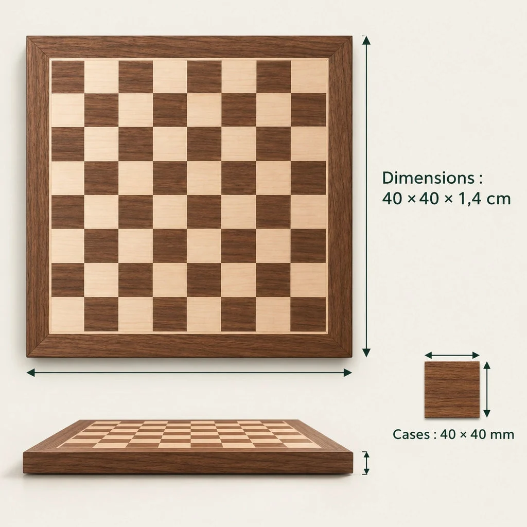 No. 4 walnut and sycamore chess board — dimensions