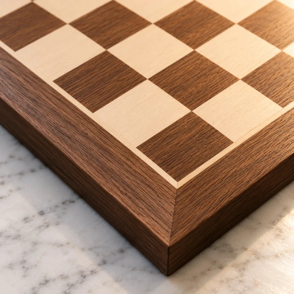 No. 4 walnut and sycamore chess board — detail of the border