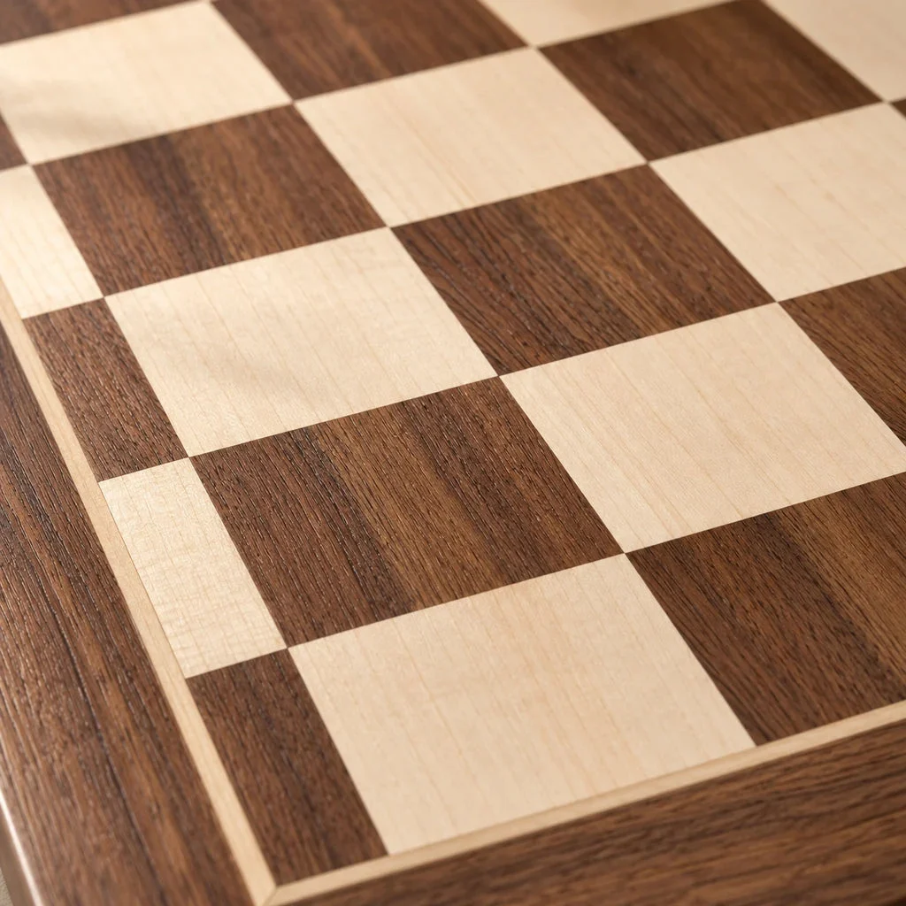 No. 4 walnut and sycamore chess board with notation — detail of the squares