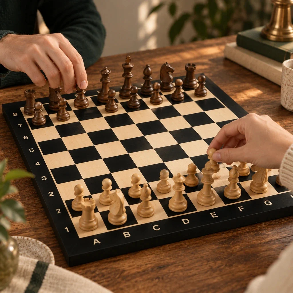No. 4 black tournament chess board — setting up a game