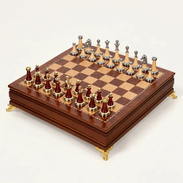 Jeu d’échecs L’Écrin — coffret à tiroir 38 cm, pièces en métal émaillé