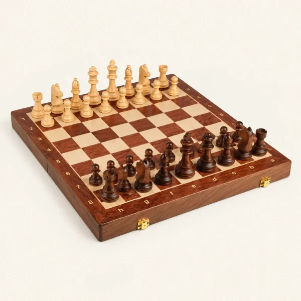 Jeu d’échecs L’Essentiel — échiquier pliant 39 cm, pièces Staunton en bois