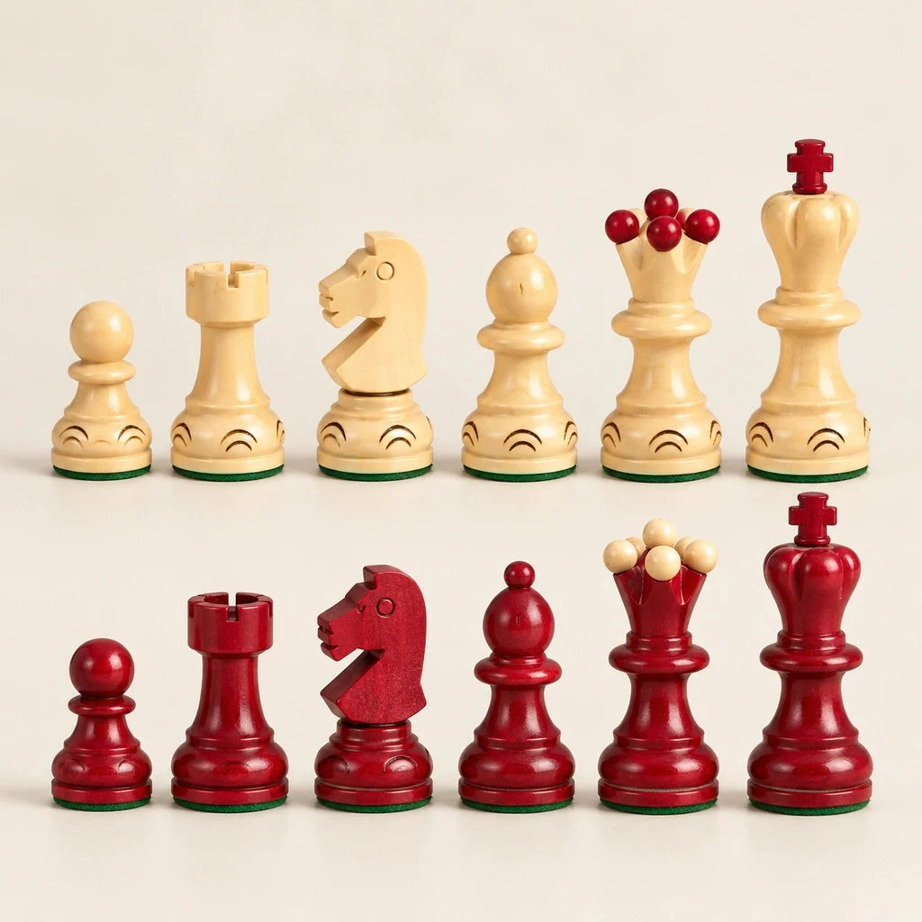 L’Opaline cherry chess set — row of pieces