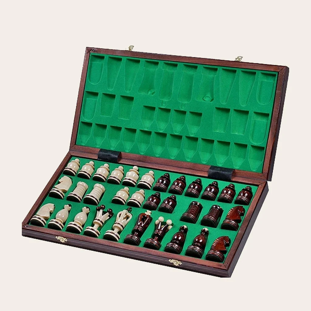 Set di scacchi L’Orfèvre — cofanetto aperto, pezzi riposti