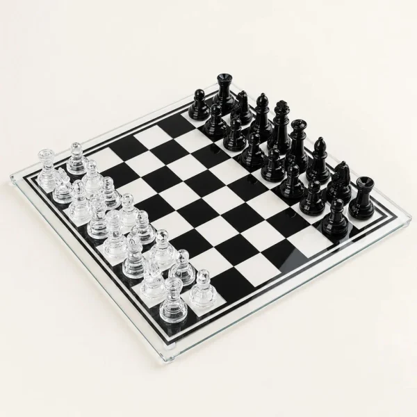 Jeu d’échecs Le Marais en verre — échiquier 35 cm, pièces en verre