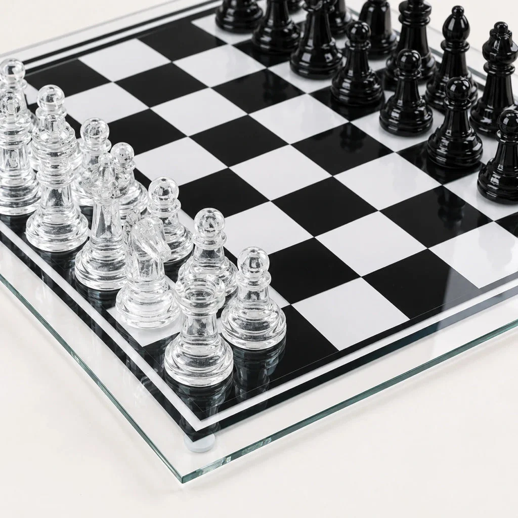 Set di scacchi Le Marais in vetro — dettaglio del piano di gioco