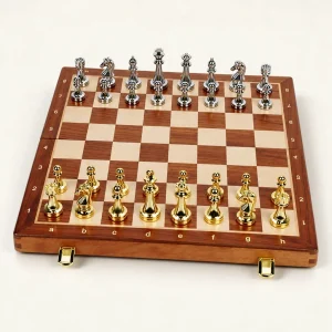 Jeu d’échecs Le Médaillon — vue d’ensemble sur fond crème