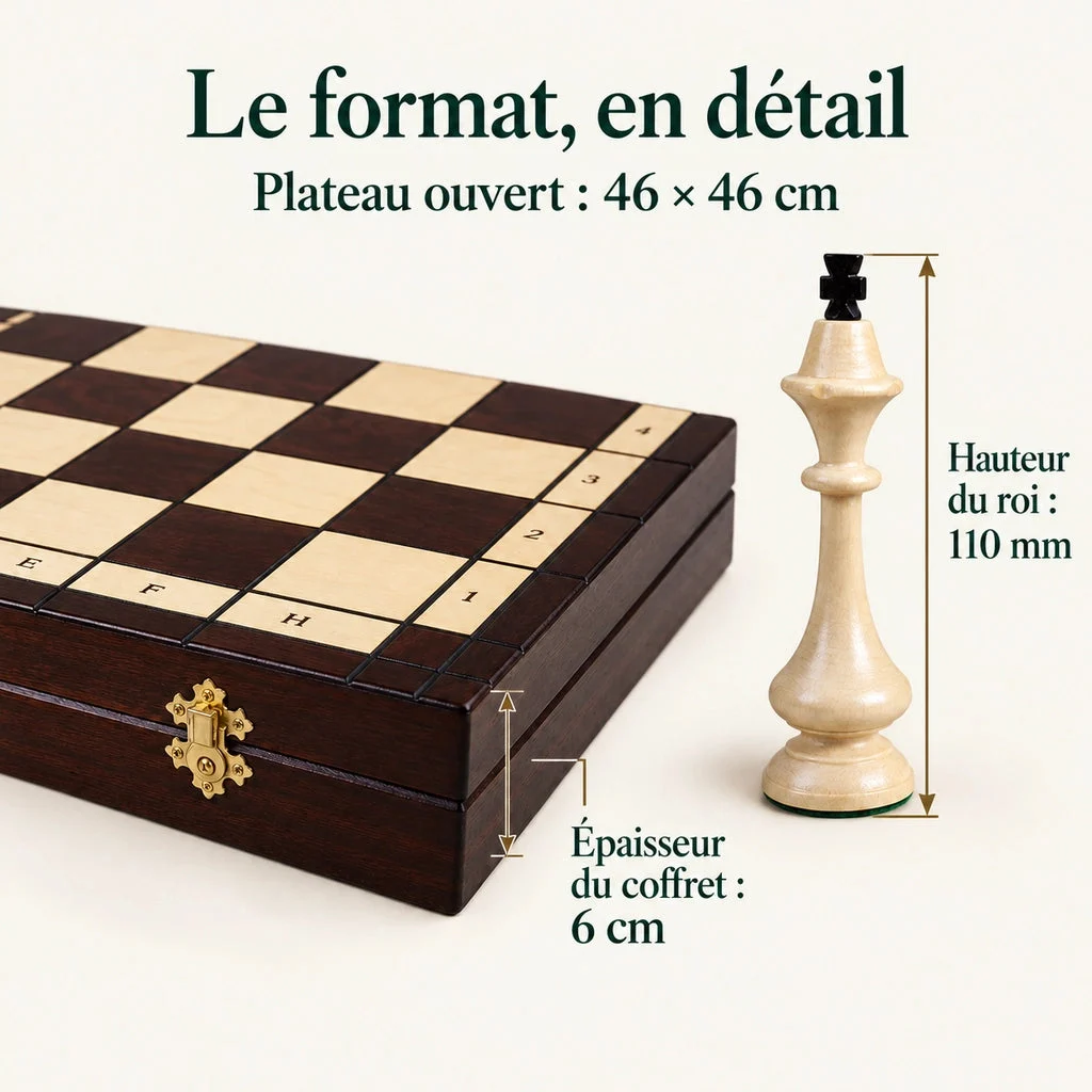 Le Montagnard — rozložená deska 46 × 46 cm, král 110 mm a tloušťka kazety 6 cm