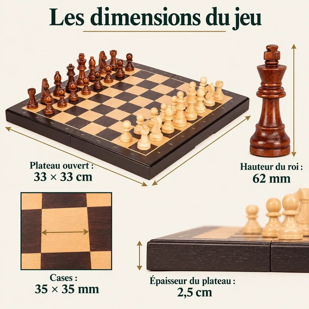Nomade ebony magnetic chess set — verified dimensions of the model