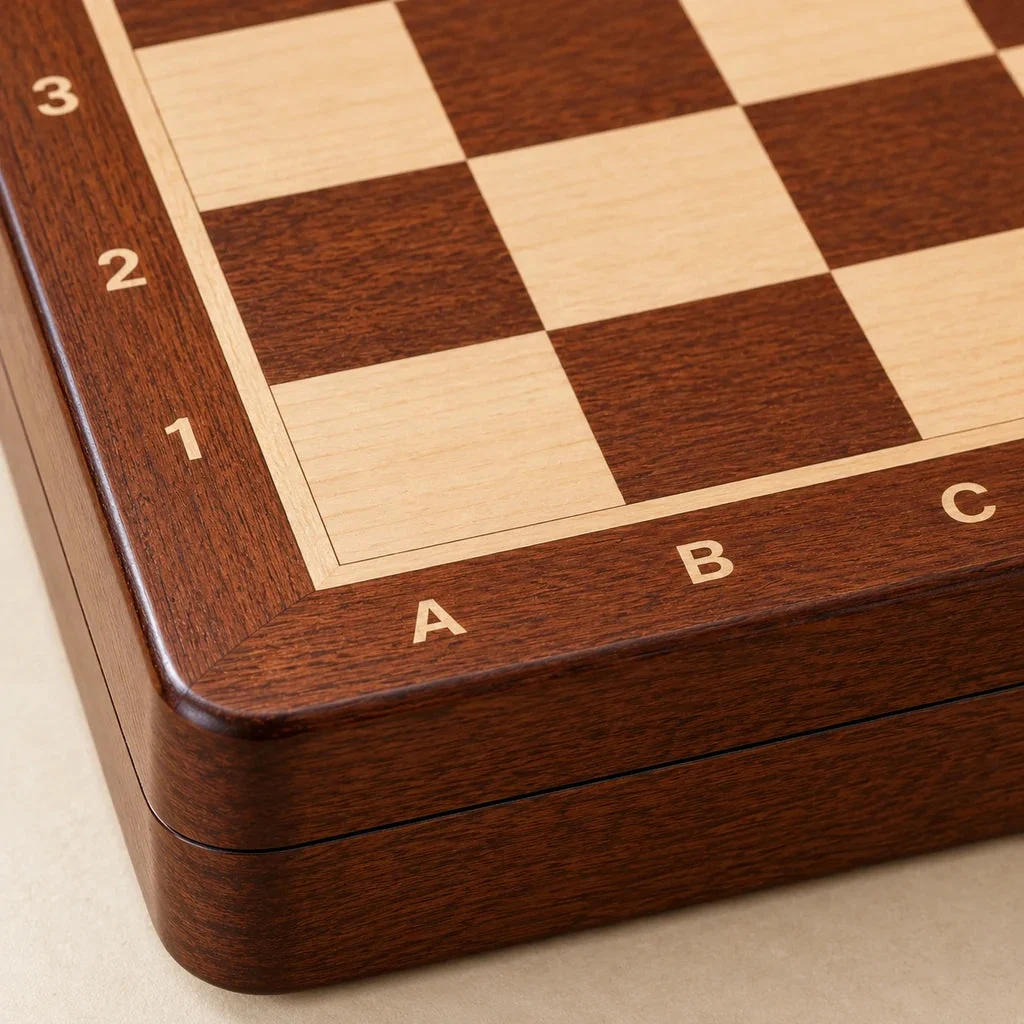 Magnetisches Schachspiel Le Nomade mit Marketerie — Detail von Holz und Dekor