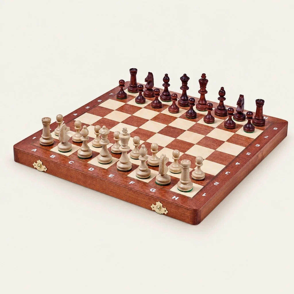 Régence No. 4 chess set with extra queens — the complete set on a cream background