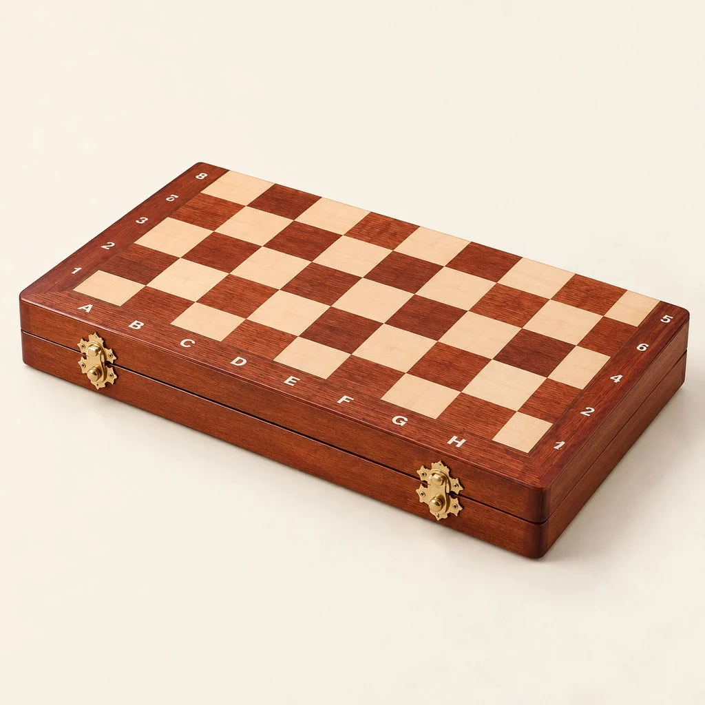 Régence No. 4 chess set with extra queens — closed case
