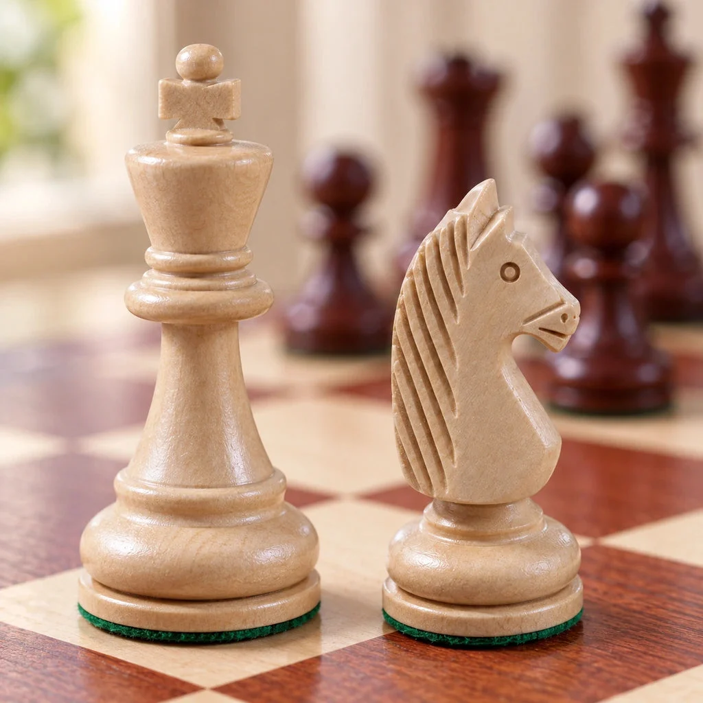 Régence No. 4 chess set with extra queens — carving detail