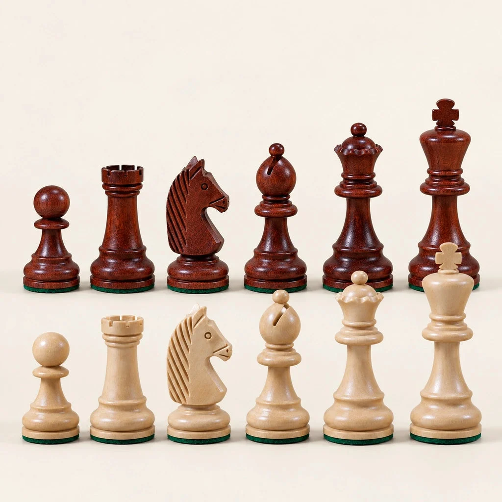 Régence No. 4 chess set with extra queens — row of pieces