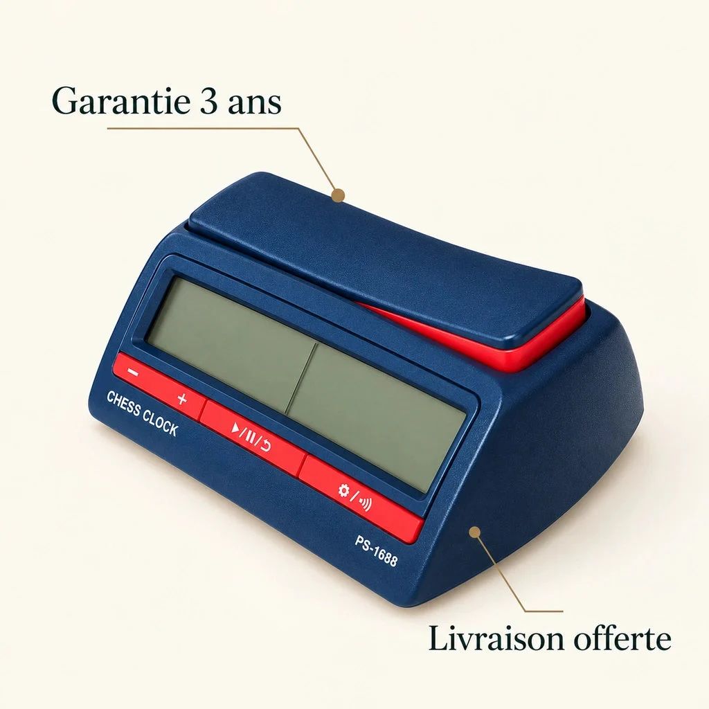 Blaue digitale Schachuhr — wichtigste Merkmale