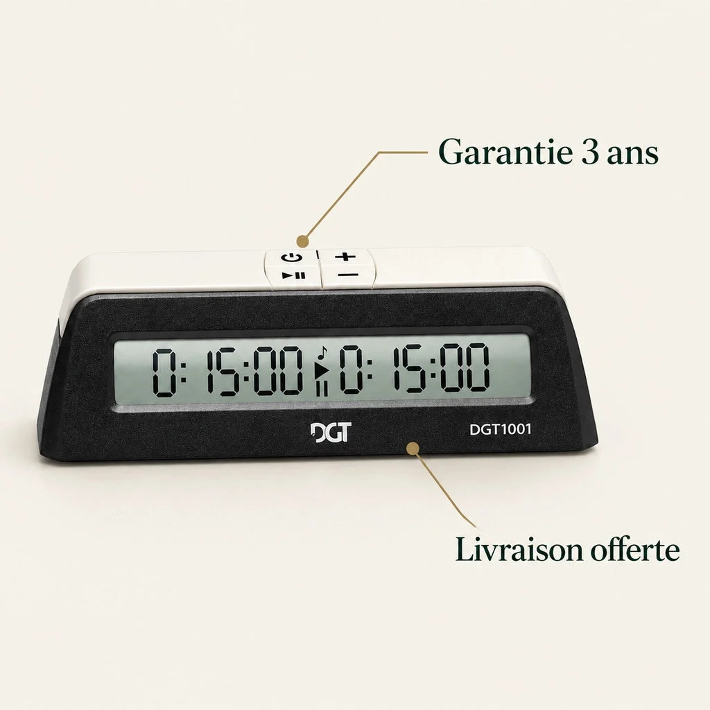 Digitalt skakur DGT 1001 i sort — nøglepunkter