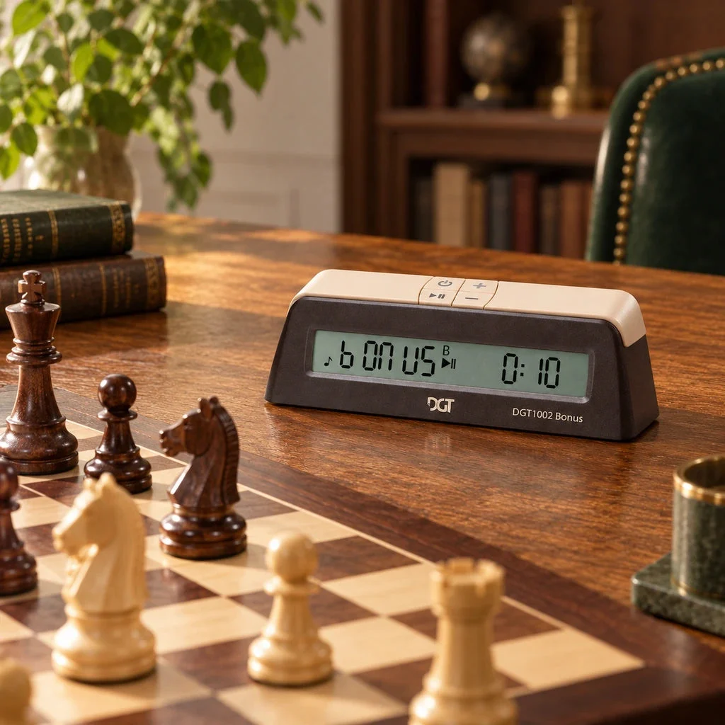 DGT 1002 Bonus digital chess clock — styled scene