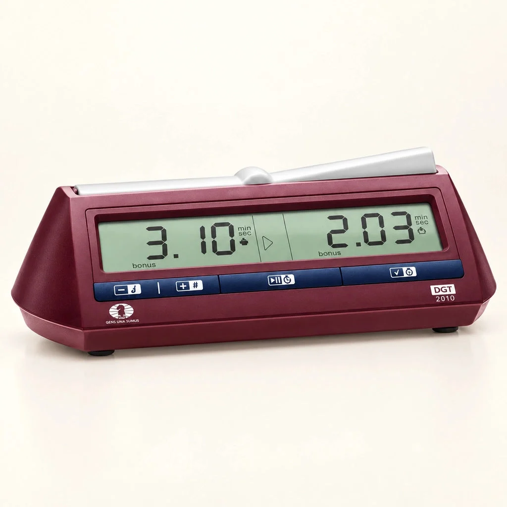 DGT 2010 Digital Chess Clock — overview on a cream background