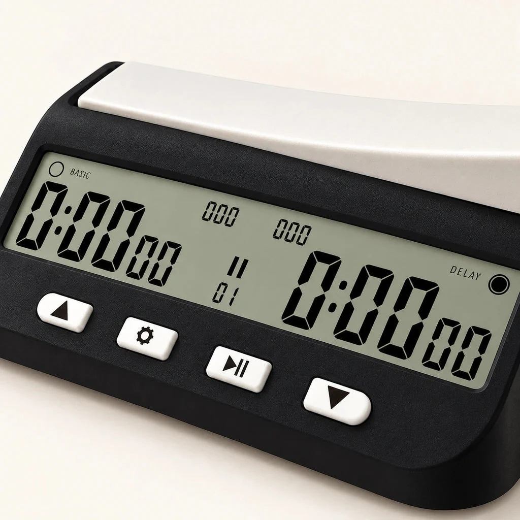 Black Digital Chess Clock with LCD Screen — display and buttons