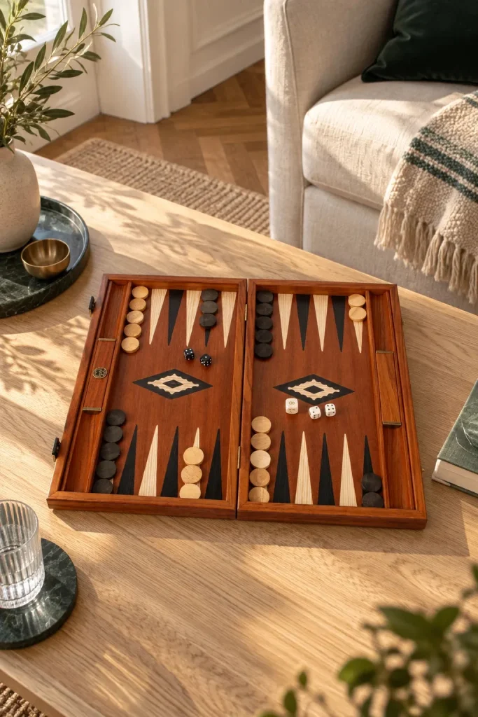 Backgammon Manopoulos Mahoń BMM2 — średni, 38 × 23 cm we wnętrzu