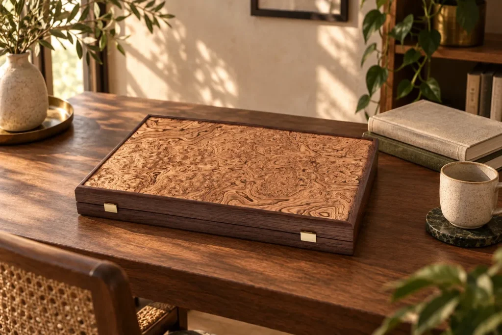 Backgammon Manopoulos BJJ1 i valnødrod — 48 × 30 cm — endnu et øjeblik i hjemmet