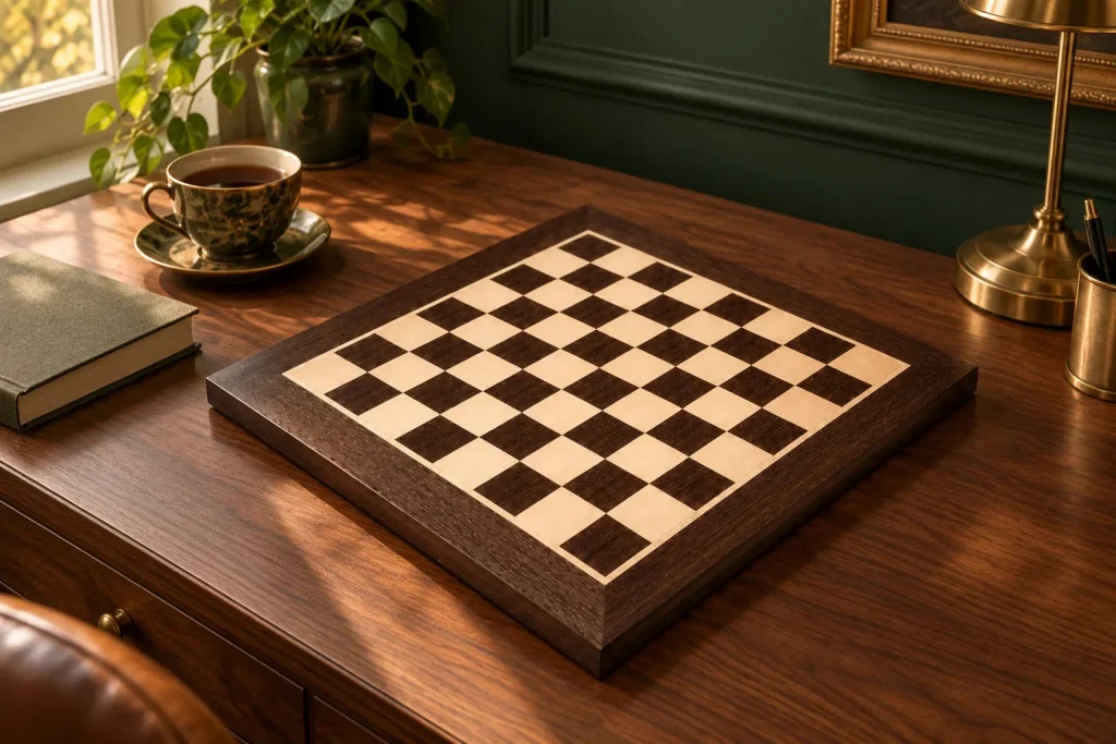 No. 4 wenge and maple chessboard – 40 cm board, 40 mm squares – another moment at home