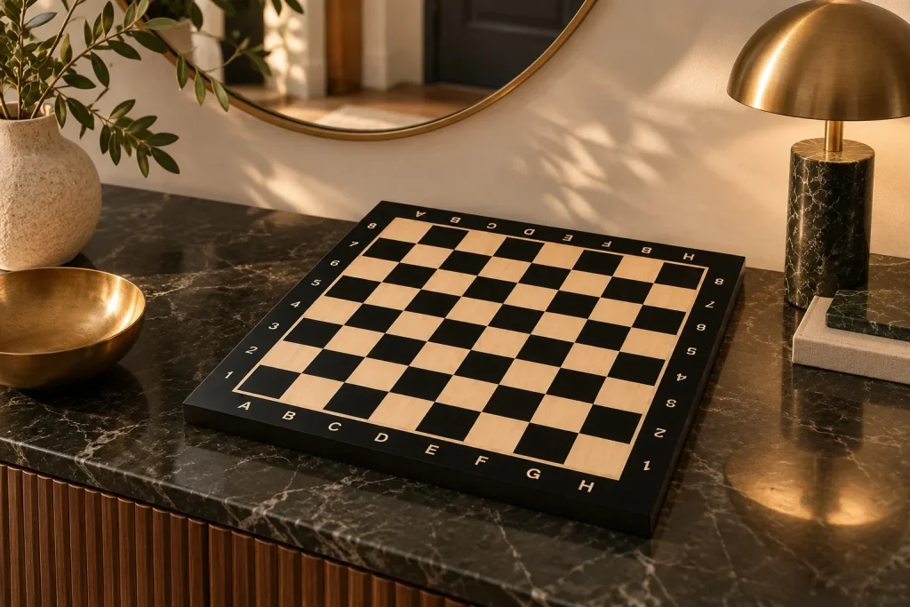 Black No. 4 tournament chessboard – alphanumeric coordinates – another moment at home