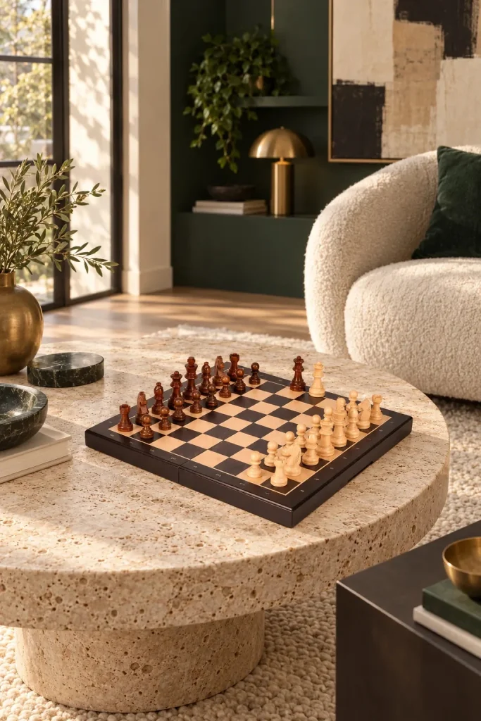 Nomade ébène magnetic chess set – 33 cm folding case in a home setting