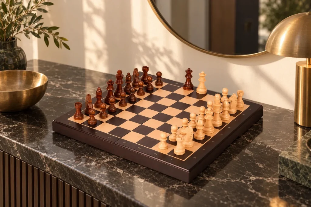 Nomade ébène magnetic chess set – 33 cm folding case – another moment at home