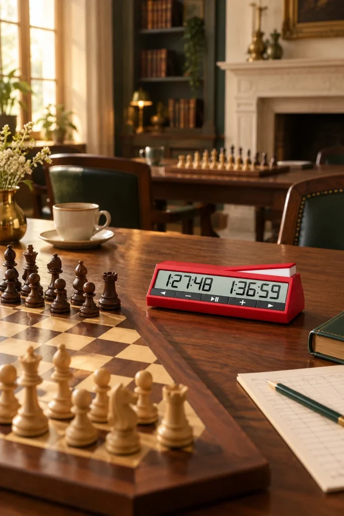 DGT 2500 digital chess clock – large display in a home setting